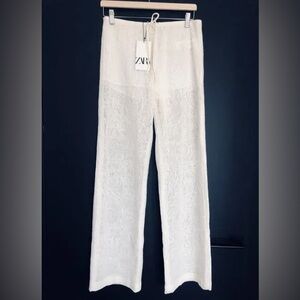 ZARA Ivory Textured Wide-Leg Pants